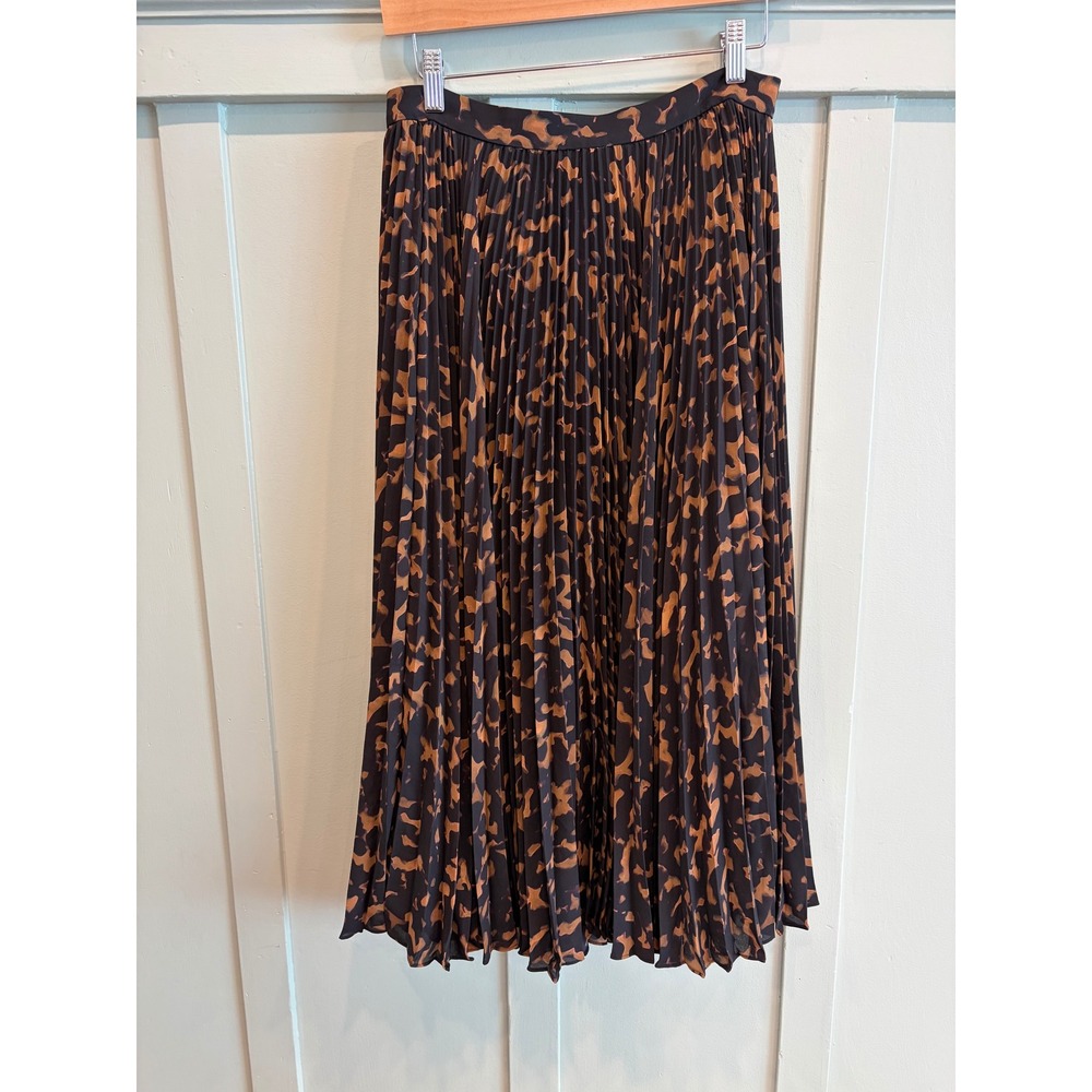 Theory Sunburst Midi Skirt Tortoise Animal Print Pleated Georgette 10 - Picture 3 of 10